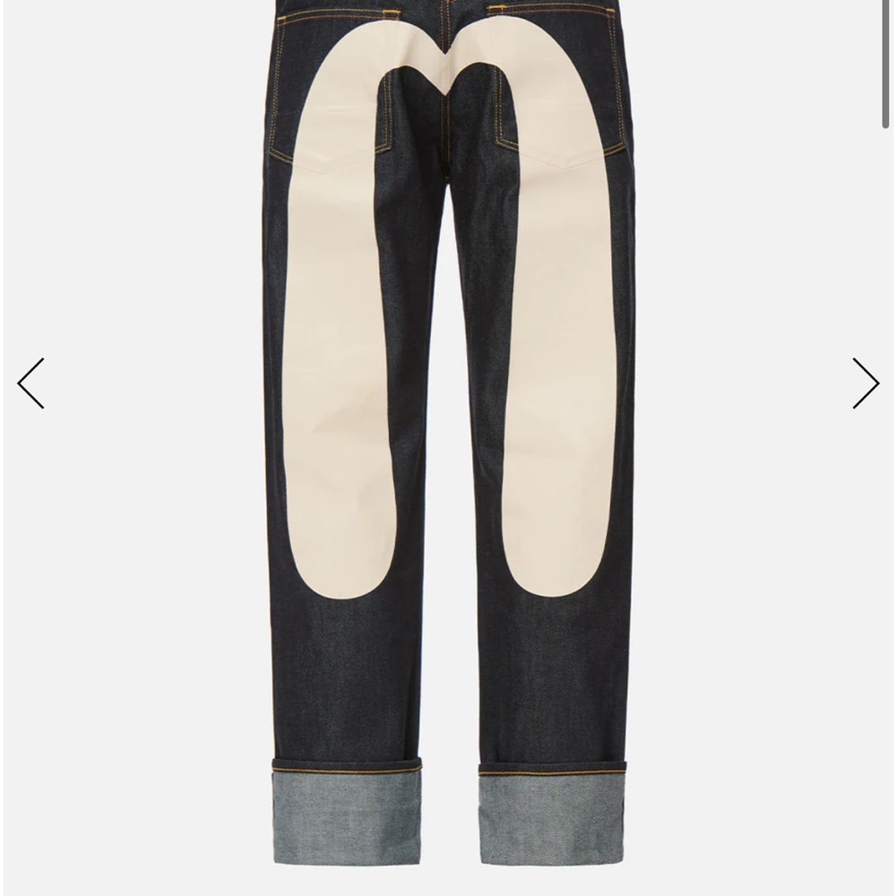 Evisu Black and Cream Straight Jeans